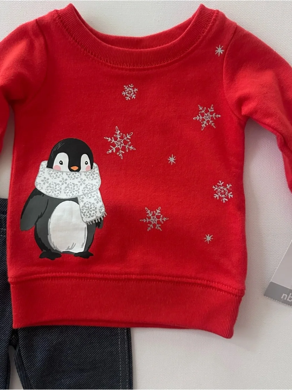 Carter's Newborn Baby Girl Red Penguin Sweatshirt & Pants Set Holiday Christmas